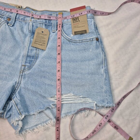 Levi's 501 Size 29 Women's HIGH Rise Ripped Distressed Jean Denim Shorts Blue 55 - Picture 7 of 8